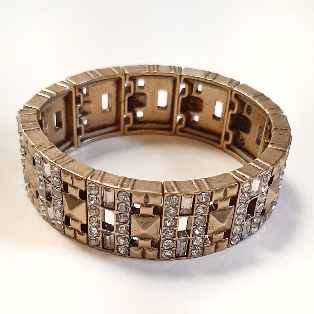 J. Crew Gold Rhinestone Art Deco Stretch Bracelet